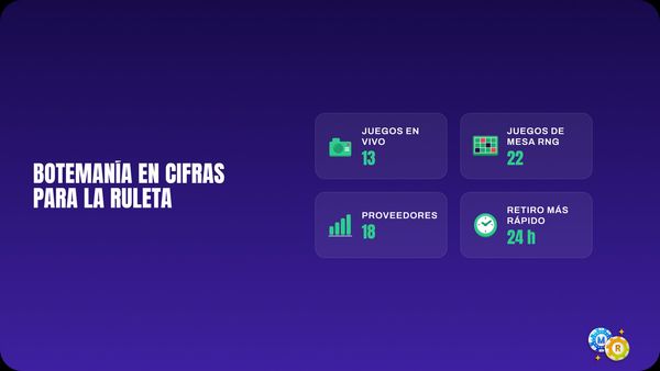 Botemanía en cifras para la ruleta: 13 juegos en vivo, 22 mesas RNG, 18 proveedores y retiros en 24 horas
