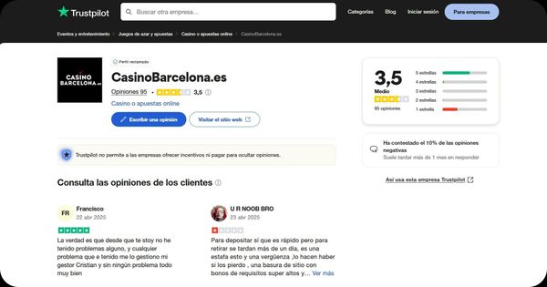 opiniones de CasinoBarcelona en Trustpilot