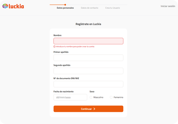 paso 2 registro luckia