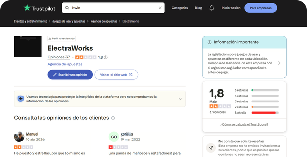 opiniones bwin casino en trustpilot