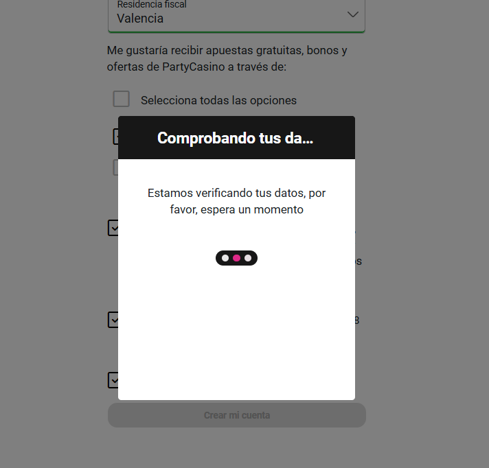 party casino online registro paso 3