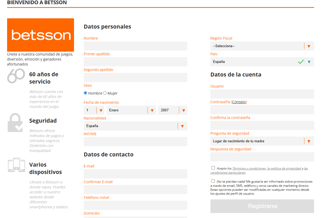 betsson casino registraro paso 1