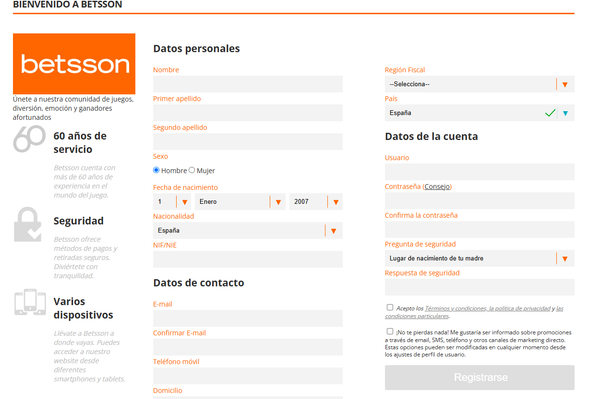 betsson casino registraro paso 1