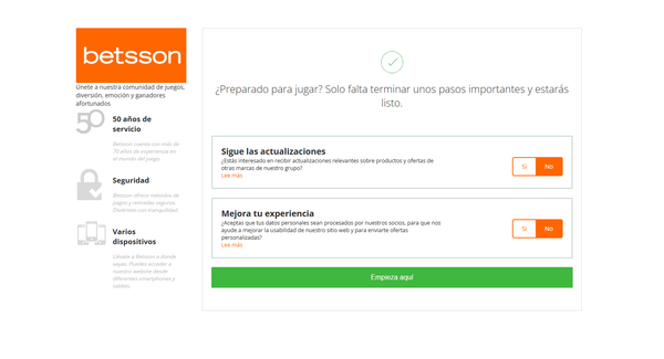 betsson casino registro paso 2