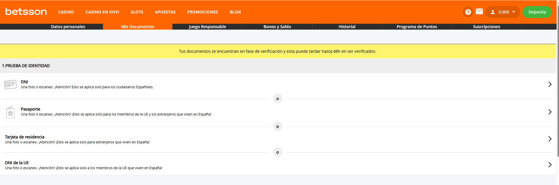 betsson casino registro paso 3