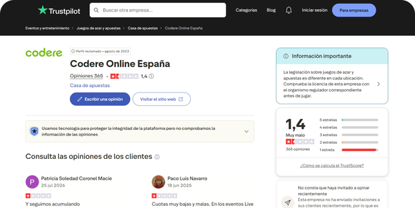 codere casino opiniones trustpilot