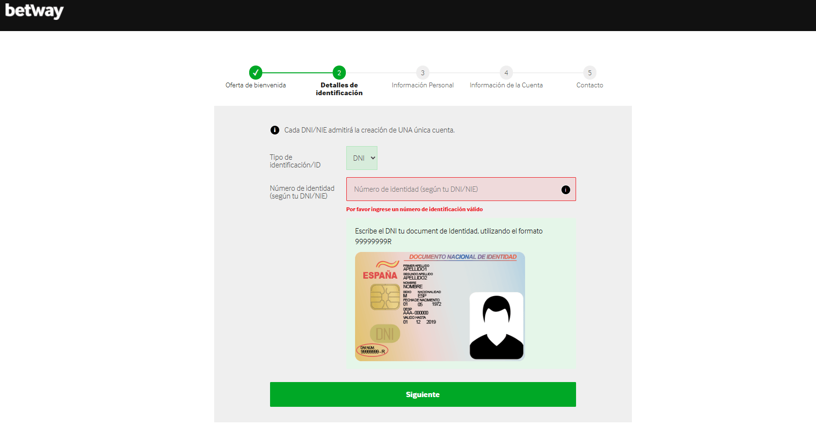betway registro casino paso 2