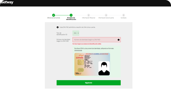 betway registro casino paso 2