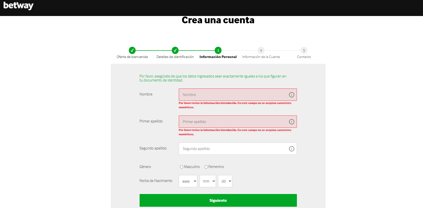 betway registro casino paso 3