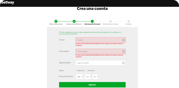 betway registro casino paso 3