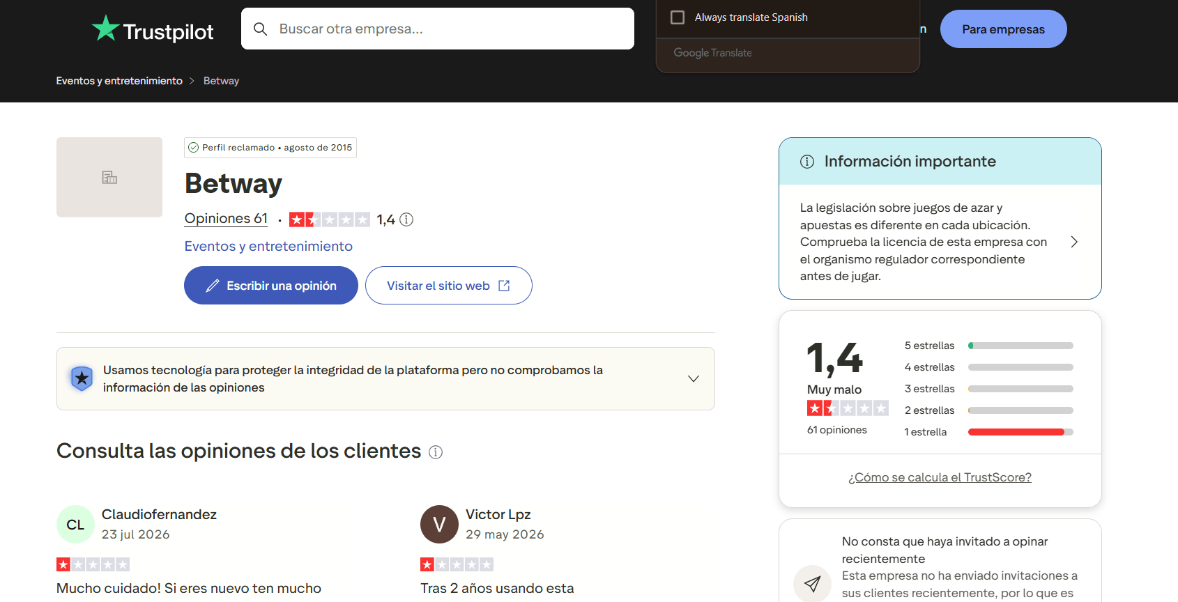 opiniones casino betway