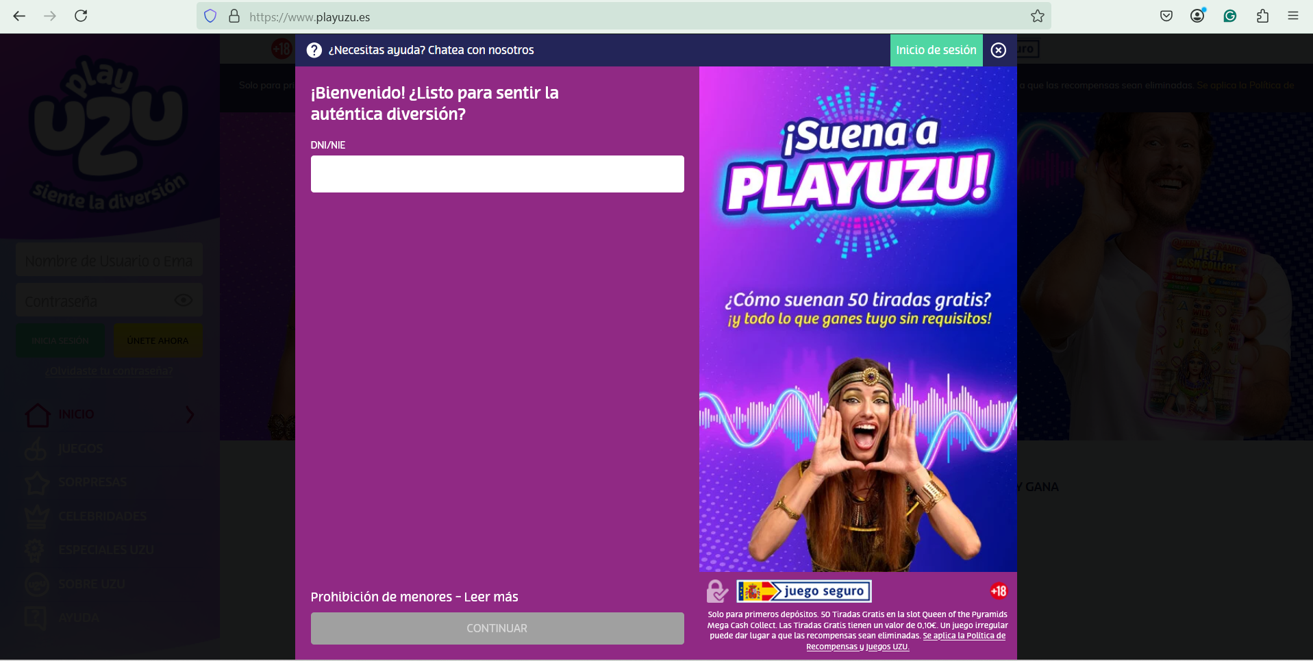 play uzu casino registro paso 2