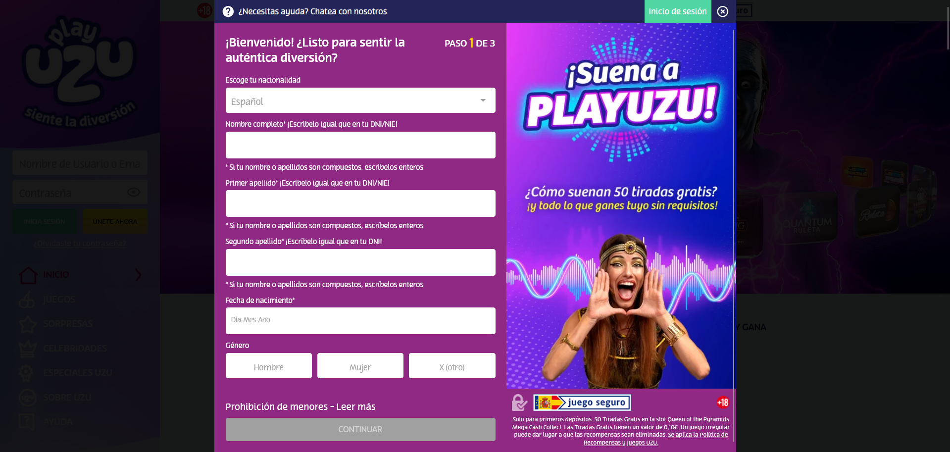 play uzu casino registro paso 3
