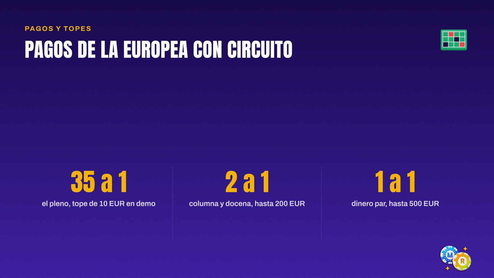 ruleta pagos topes europea circuito